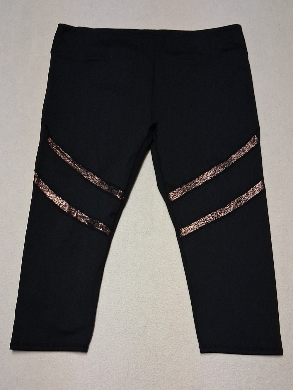 Fabletics Black Capri Jeans with Rose Gold Stripe Accents